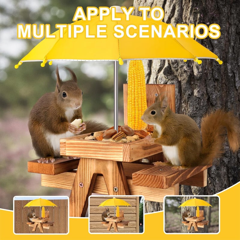 Gnodry Gnodary Squirrel Feeder with Umbrella, Squirrel Feeders for Outside, Squirrel Picnic Table Feeder - Chipmunk Feeder Hold Corn, Corn Cob, Peanuts (Yellow) - Image 3